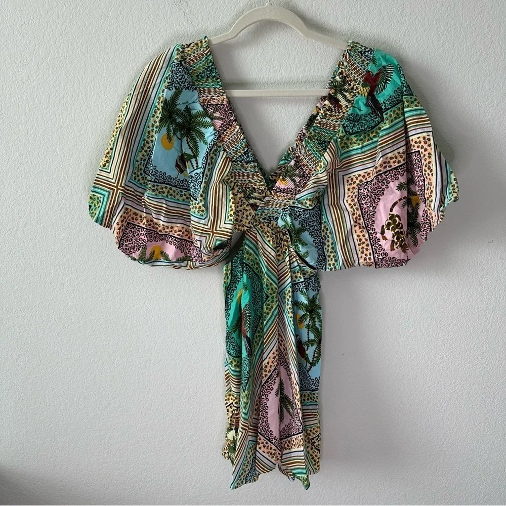 FARM RIO Tropical Jungle Cutout Mini Dress SZ XS - Picture 3 of 9